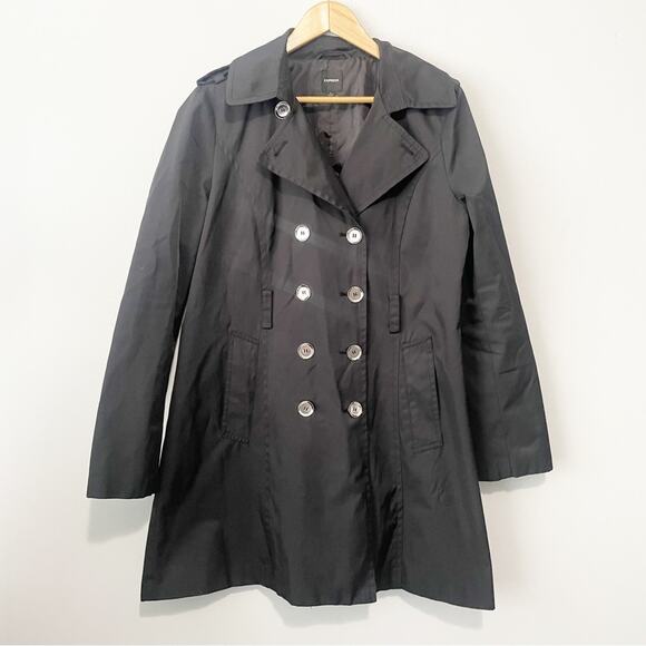 Express black trench coat jacket lightweight size large buttons - Picture 5 of 8